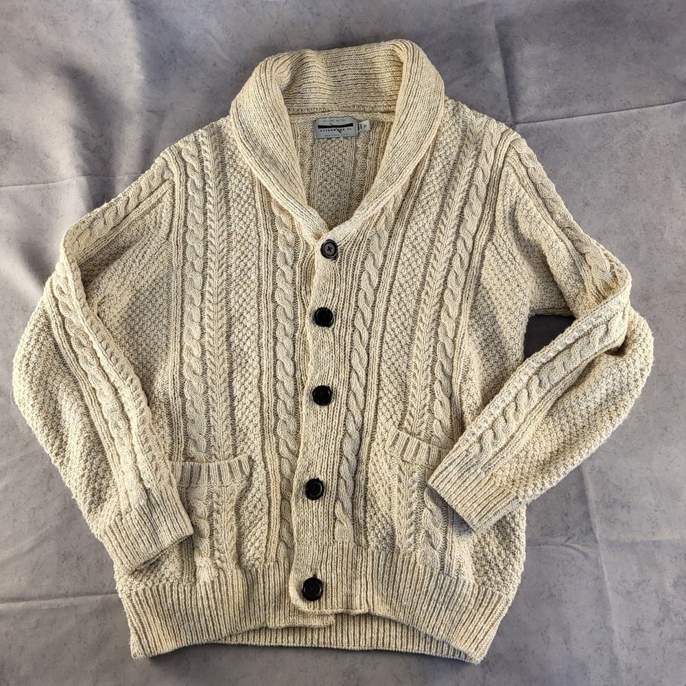 Guideboat Co Men's Medium Deep River 100% Cotton Shawl Collar Cardigan Cream